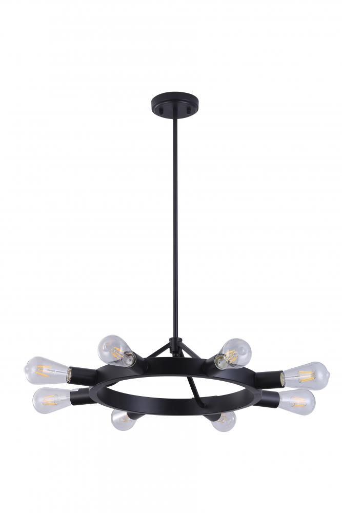 20", 8x25 W E26 Round Pendant in Black finish with replaceable multiple socket rings